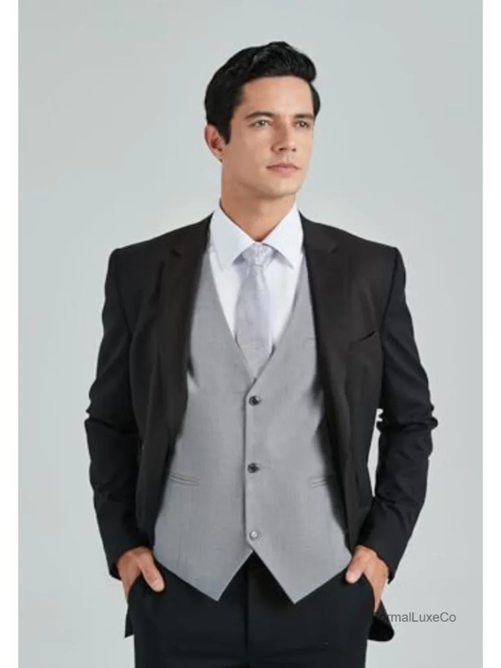 Men's Formal Waistcoat Suit Vest, Sleeveless V-Neck 3-Button with Pockets,
